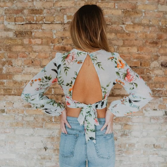 Peach Love California Tops - NWT Open Back Long Sleeve Crop-Top